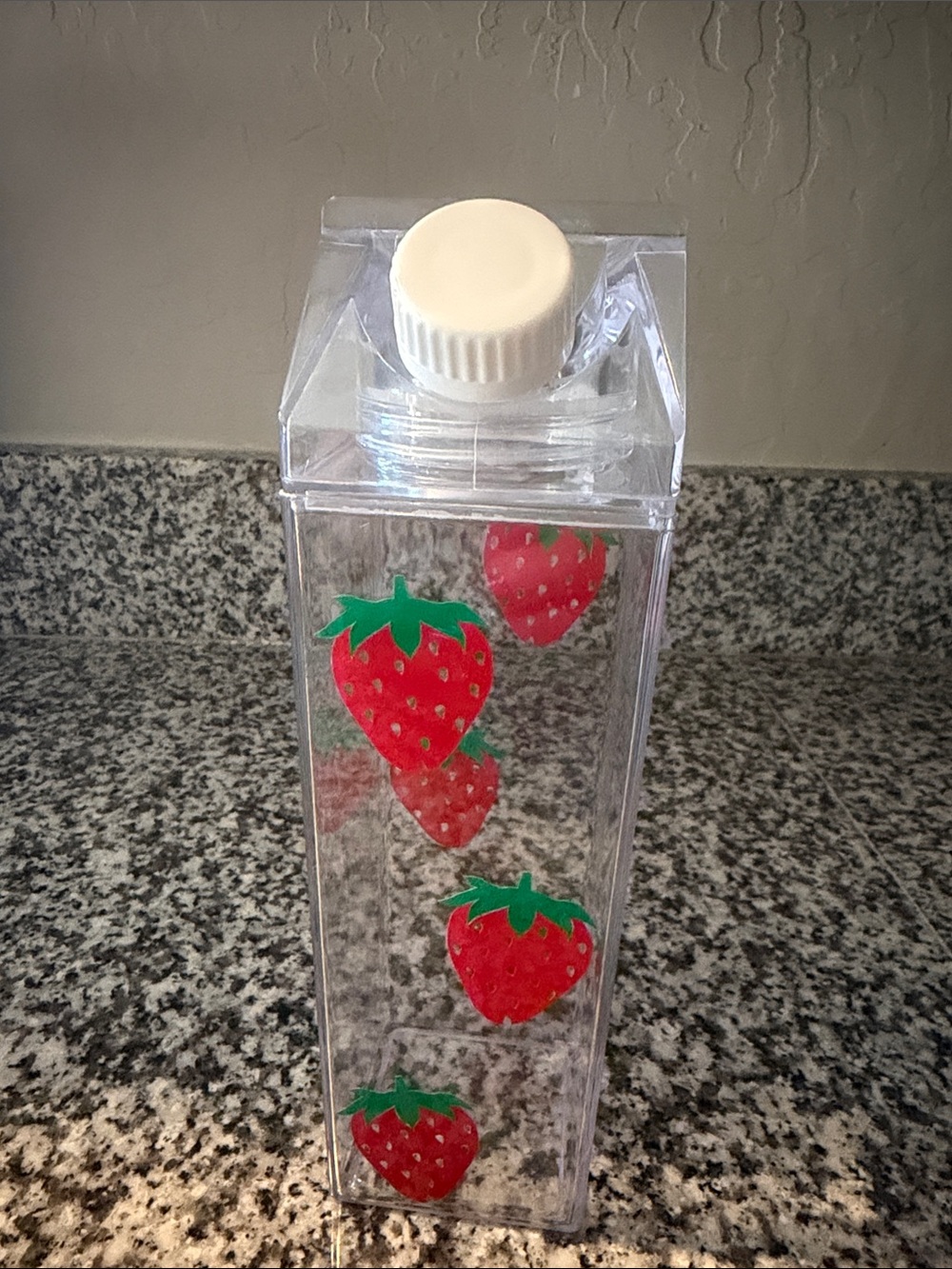 Clear Strawberry Printed Tall Water Bottle - Red & Green